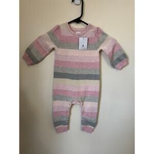NWT Baby Gap Striped Knit Romper 6-12M Pink Gray